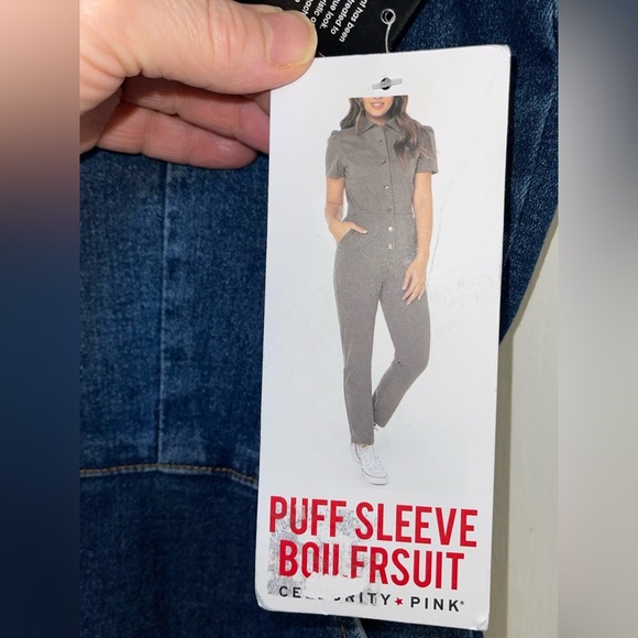 Celebrity Pink Denim Puff Sleeve Jumpsuit - Picture 7 of 9